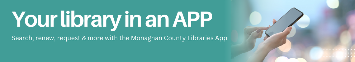 Image of a hand holding a phone. Text saying your library in an app.