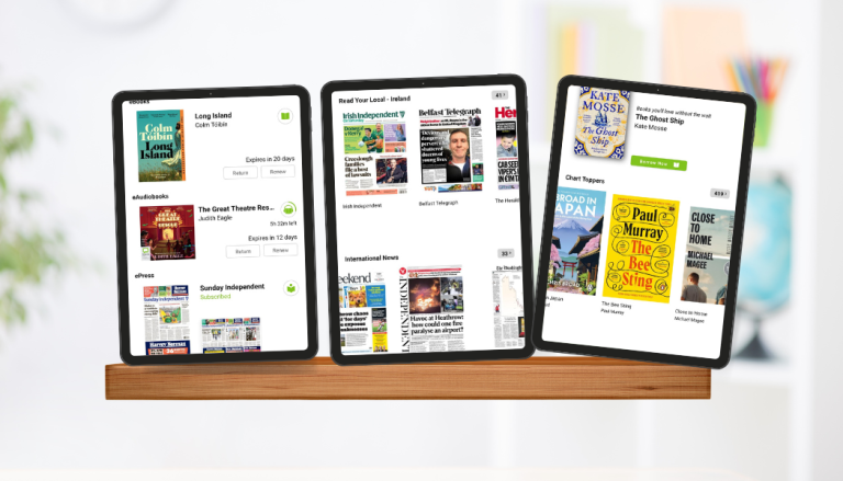 image of tablet computers showing ebooks and digital newspapers.