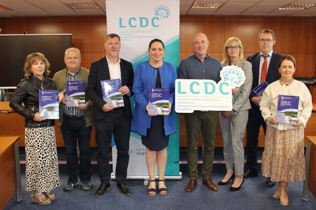  Photo attached. Left to Right: Eilín Connolly Local Enterprise Office, Packie Kelly Monaghan PPN, Gareth McMahon A/Director of Services Community Development, Cllr Cathy Bennett Chairperson Monaghan LCDC, Robert Burns Chief Executive, Nicola Payne A/Senior Executive Officer, Cathal Flynn Director of Services Economic Development and Leona Keenan Administrative Officer. 