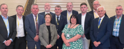 Members of the A5 N2 Cross Border Committee meeting NI Minister Liz Kimmins in Stormont