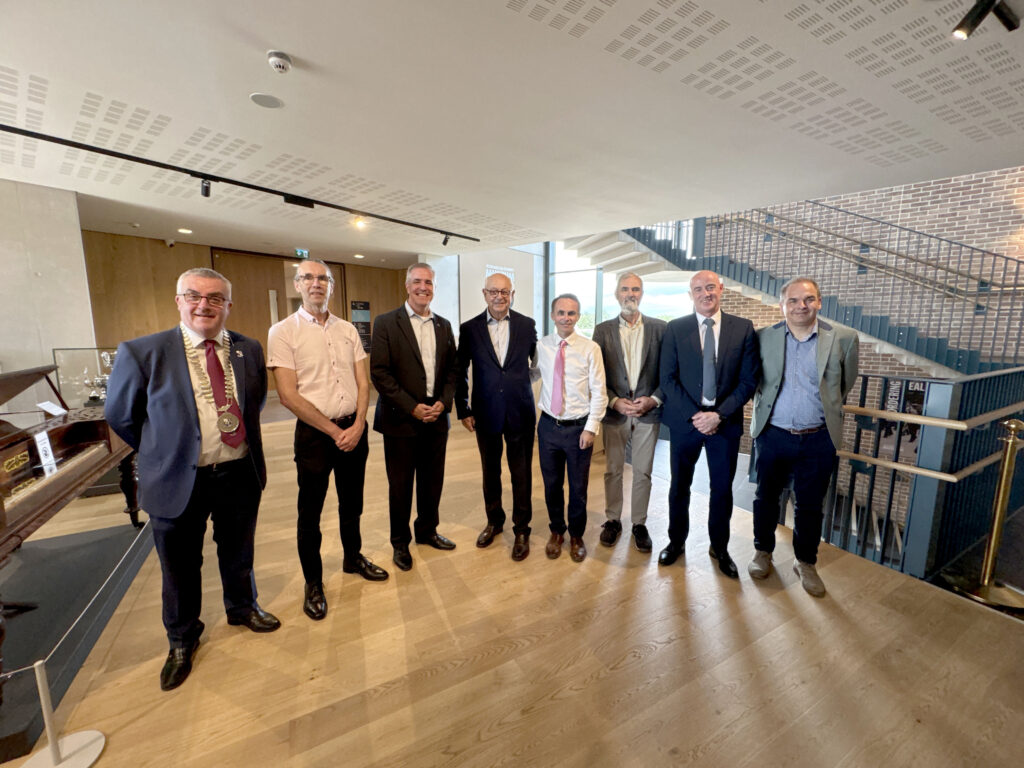 photo - L- R Cathaoirleach PJ O’ Hanlon, Cllr Aidan Campbell, Mr Eric Stuckey, City Administrator, Mayor Ken Moore, Franklin City, Cllr Alan Johnson, Cllr Sean Conlon, Robert Burns, CE Monaghan County Council, Cllr Paul Gibbons