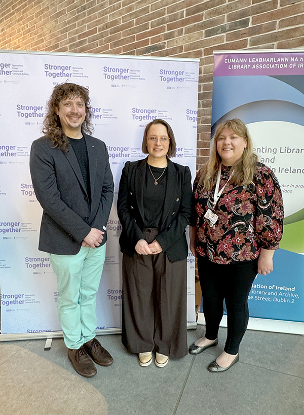 David Reinhart, Chair of the LAI CILIP conference committee, Lorna Dodd, President of the Library Association of Ireland and Deirdriú McQuaid, Monaghan County Council County Librarian and Head of Cultural Services pictured at the LAI CILIP Conference at the Peace Campus, Monaghan Town, 29-30 April 2026.